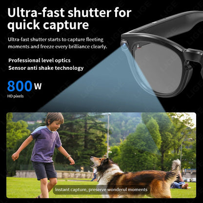 LIGE AI Smart Camera Glasses 4K 800W HD Video Recording 290mAh Battery Voice Control Translation BT Calling Color-change Lenses
