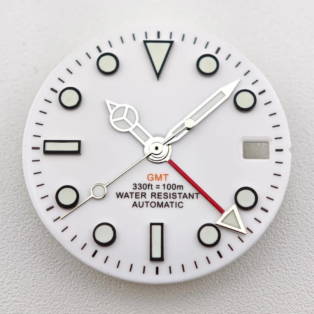 29mm White/Black Sterile Dial Watch GMT Hands Fit NH34Movement Watch parts Custom LOGO Luminous Watch Dial Parts Accessories