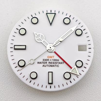 29mm White/Black Sterile Dial Watch GMT Hands Fit NH34Movement Watch parts Custom LOGO Luminous Watch Dial Parts Accessories