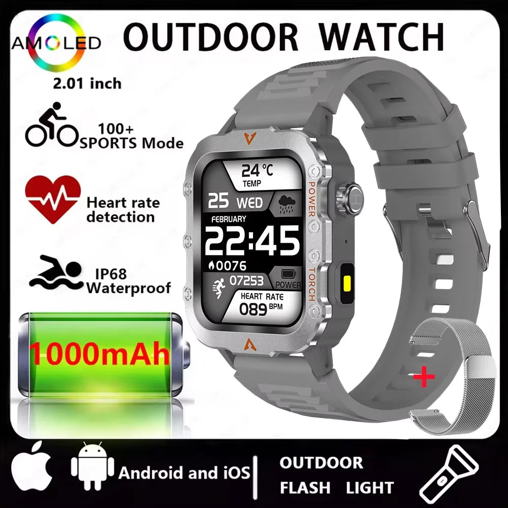 Three Defense Military Men's Smart Watch lP68 Waterproof Outdoor Sports Large Screen Bluetooth Call Smartwatch For Android IOS