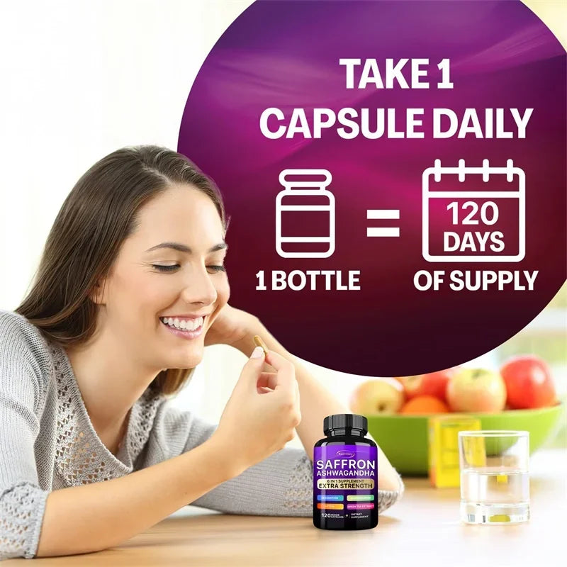 Saffron Supplement Glucomannan Ashwagandha Green Tea Extract Lutein and Zeaxanthin Extract Capsules - Improves Mood and Vision