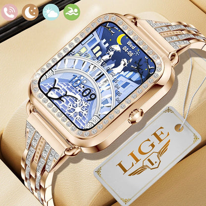 LIGE New Women Smart Watch Full Touch Screen Bluetooth Call Waterproof Watches Sport Fitness Tracker Smartwatch For Android iOS