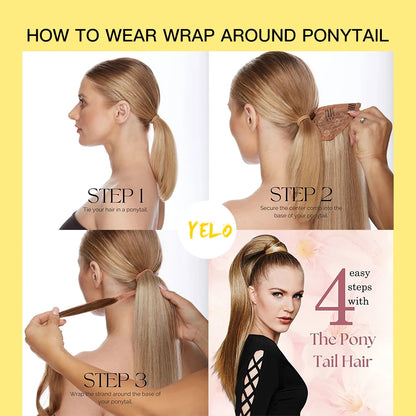 Yelo Ponytail Human Hair Wrap Around Brazilian Straight Ponytail 100% Remy Human Hair MagicTie Ponytail Extension Clip Horsetail