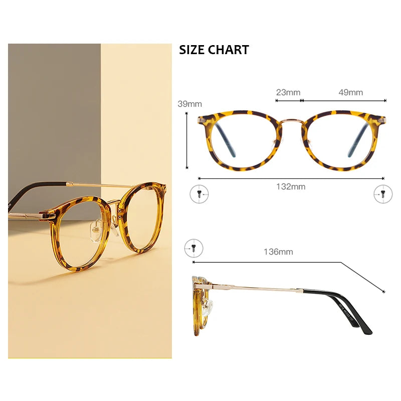 TR90 Men Women Lightweight Vintage Eyeglasses Frame Round Plastic Leopard Clear Spectacles For Optical Prescription Lenses