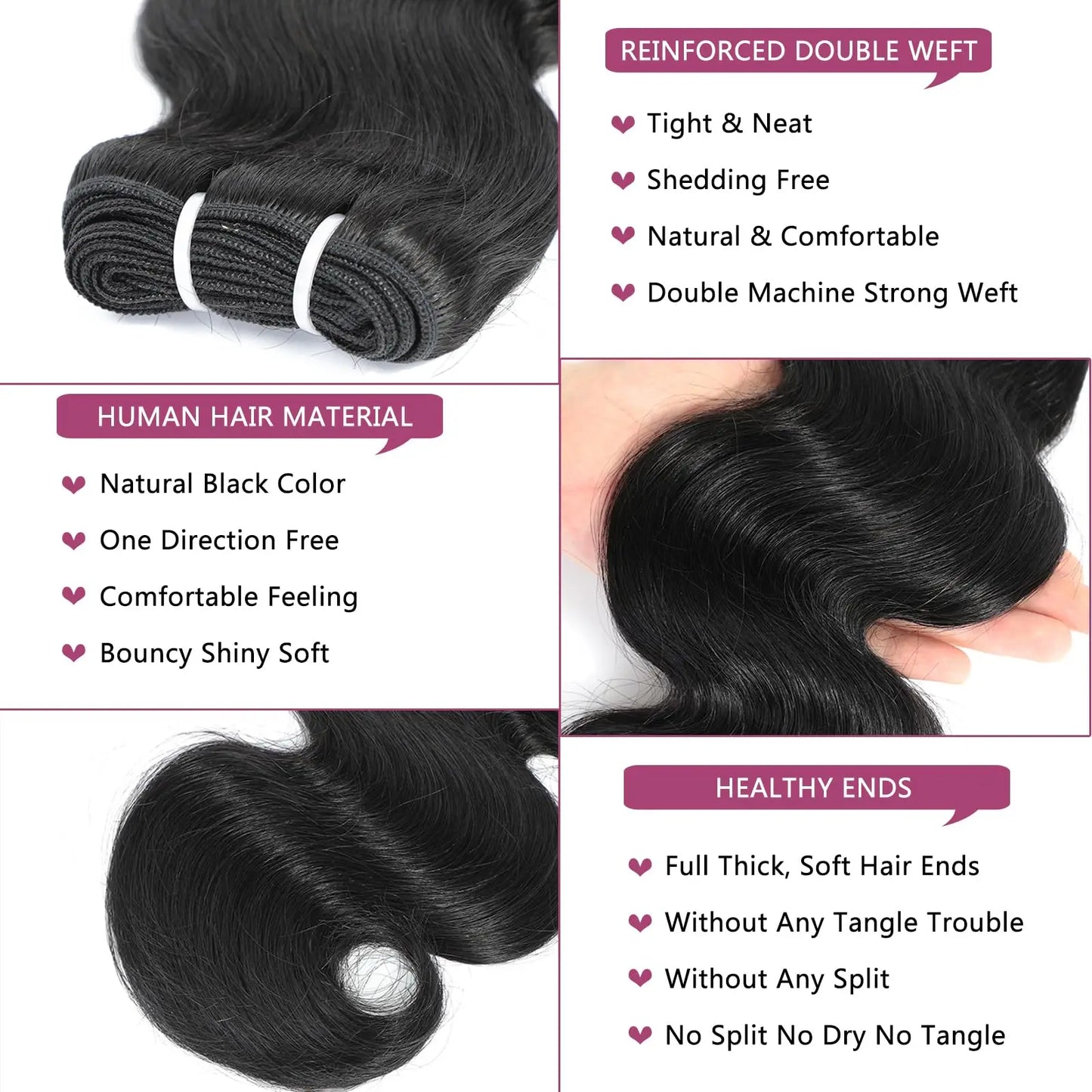 Short Body Wave Bundles 50G/Pcs 100% Human Hair Brazilian Virgin Hair Extensions Natural Black Color Body Wave Bundles for Women