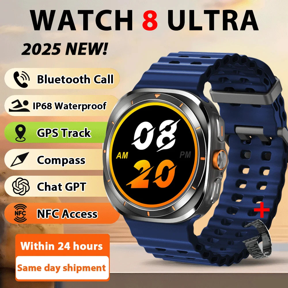 2025 Original HD8 Ultra Smart Watch Man Waterproof Watches BT Call Map Compass 1.46" AMOLED HD Screen Smartwatch For Men Women