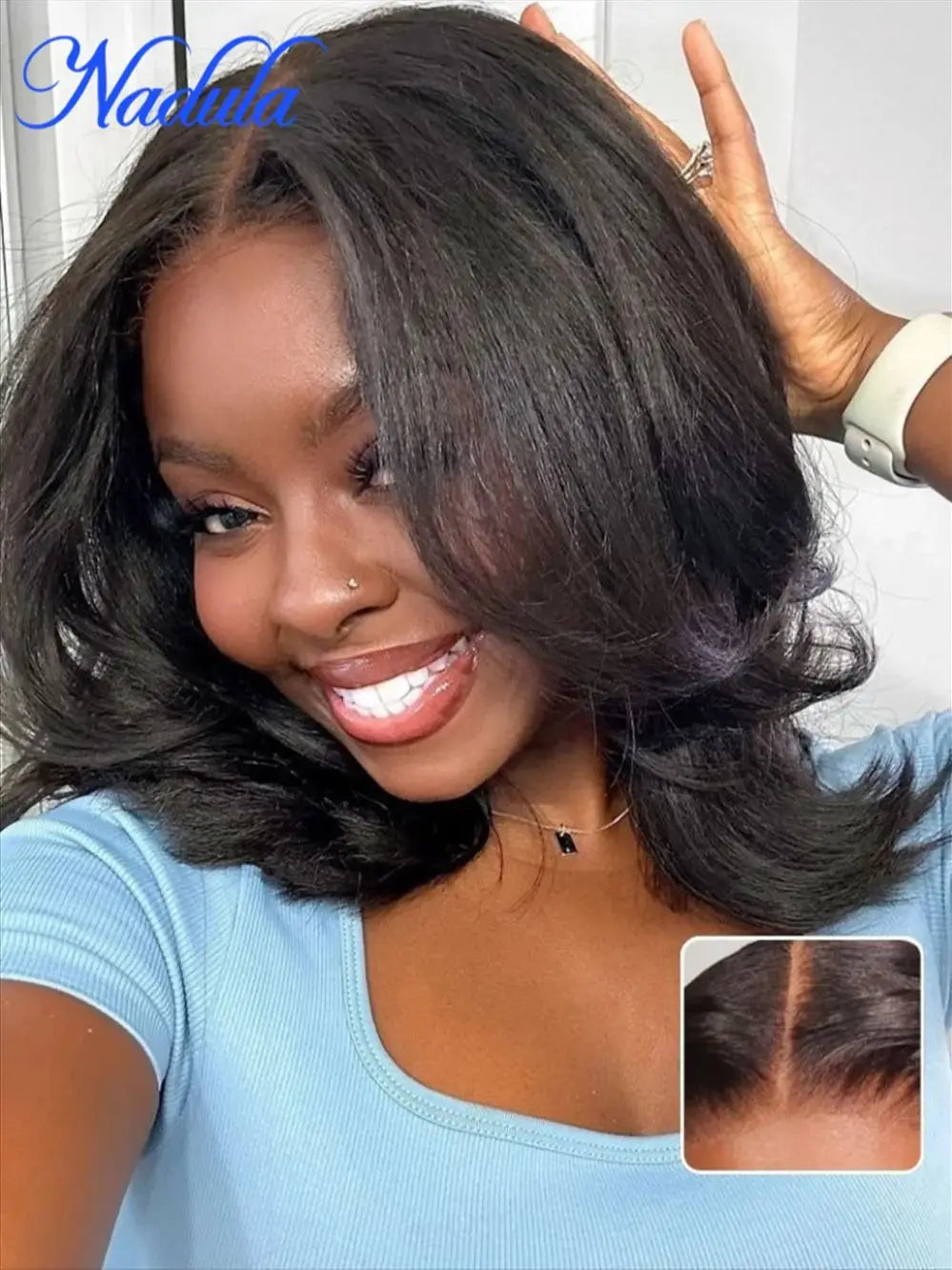 Nadula 7x5 Bye Bye Knots™ & 13x4 Pre-Everything™ Yaki Straight Short Bob Wig Natural Looking Glueless Wig with Invisi Drawstring