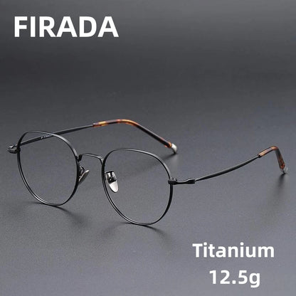 FIRADA Fashionable Comfortable Glasses Luxurious Round Titanium Eyewear Prescription Eyeglasses Frames For Men Women 118001-C