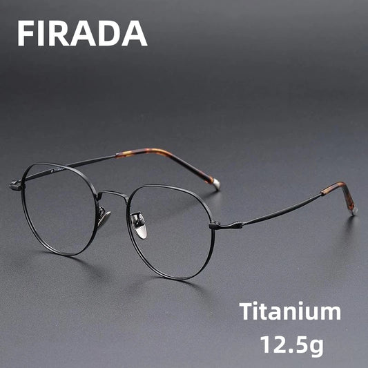 FIRADA Fashionable Comfortable Glasses Luxurious Round Titanium Eyewear Prescription Eyeglasses Frames For Men Women 118001-C