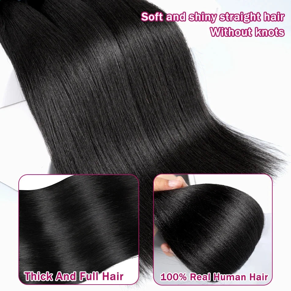38 40 Inch Bone Straight 100% Weave Human Hair Bundles Raw Hair Extensions Brazilian Natural Black 3 4 Bundle Deals Unprocessed