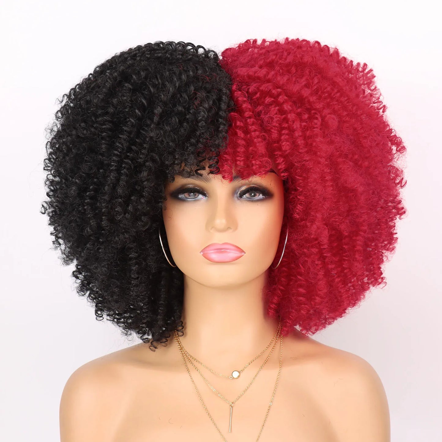 Tereshar Synthetic Short Curly Wigs for Black Women Afro Wig With Bangs Short Afro Kinky Curly Wig for Daily Party Wear