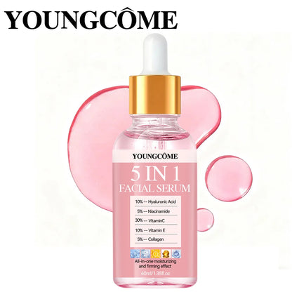 YOUNGCOME 5 In 1 Fade fine lines Firming Face Serum Vitamin C Hyaluronic Acid Facial Serum Moisturizing brightning Shrink Pores