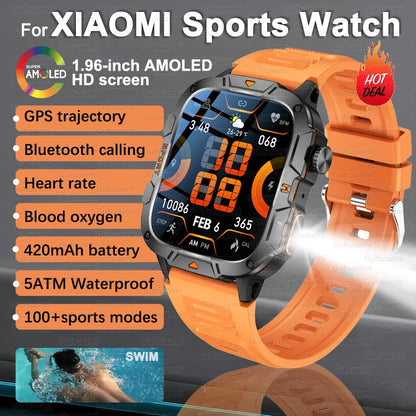 2025 New For Xiaomi Military Bluetooth Call Smart Watch Men 1.96" AMOLED Screen 5ATM Waterproof GPS Outdoor Sports Smartwatches