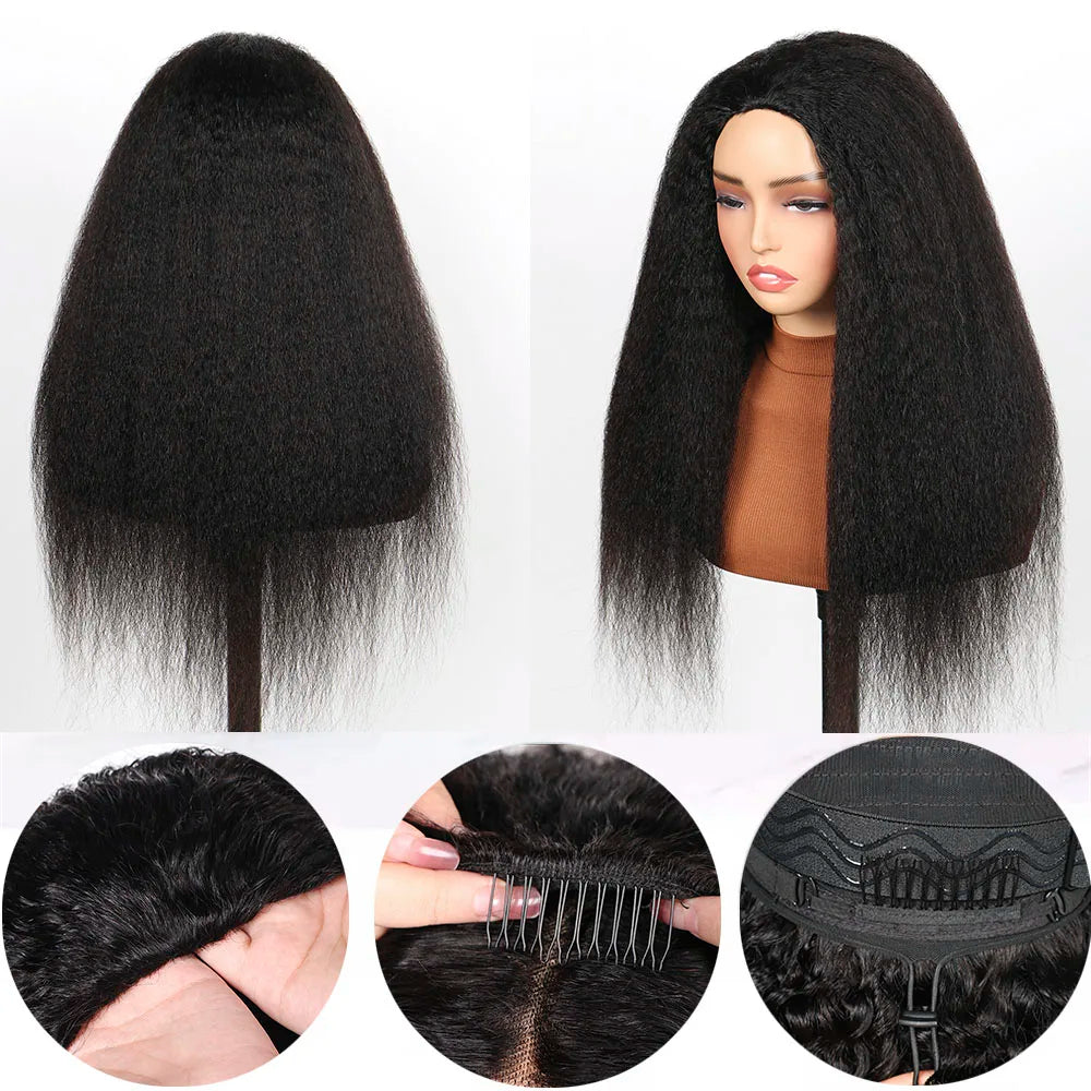 Half Wig Glueless Human Hair Wigs With Drawstring Seamless Clips 250 Density Kinky Curly Half Wigs Full Machine Made Wig