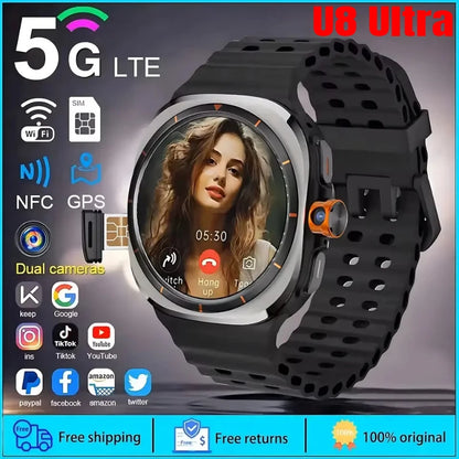 Next Generation U8 Smart Watch Ultimate 4G 5G SIM Card Video Calling GPS Compass WIFI Rotary Camera International 1480mAhBattery