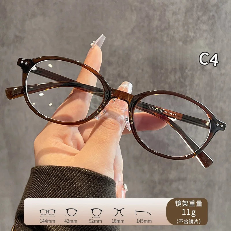 JAEVAR Retro Oval Glasses Frame Ultra Light Oval Women's Glasses Frame TR90 Anti Blue Light Optical Prescription Frame 8171
