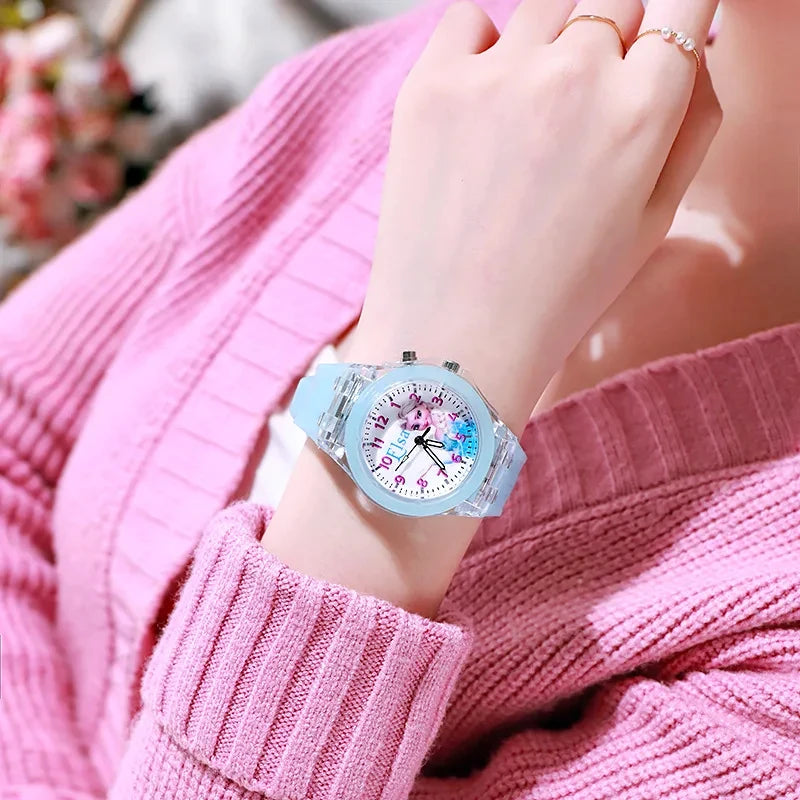 Disney Mickey Children Watches Girls Color Light Source Silicone Princess Elsa Kids Watch Boys Gift Wrist Clock