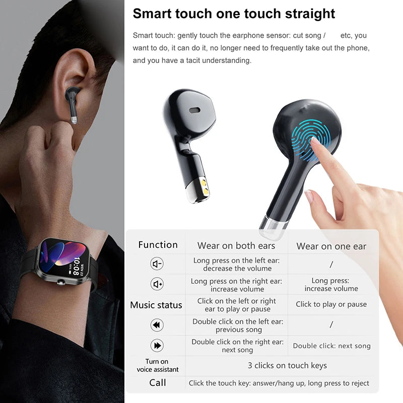 2024 New NFC Smart Watch TWS 2-in-1 Bluetooth Earphones Bluetooth Call Movement Track Tracker Men's and Women's Smart Watches