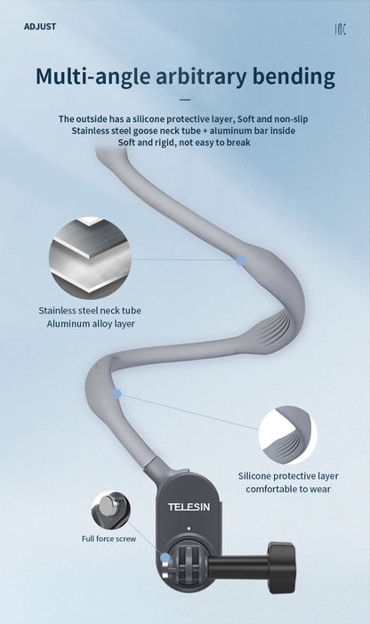 TELESIN Neck Hold Mount for GoPro Hero 13 12 11 10 9 8 7 6 5 Insta360 DJI Osmo Action Smartphone Magnetic GoPro Accessories