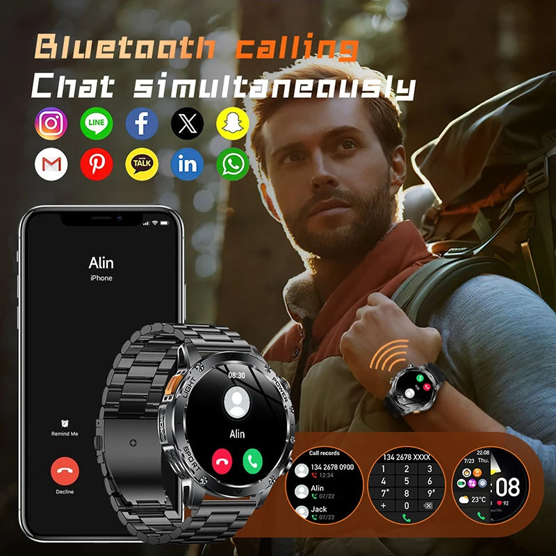 2025 New Outdoor Sports Military 1000mAh Battery Smart Watch Men GPS NFC 5ATM Waterproof Swim AMOLED Bluetooth Call Smartwatch