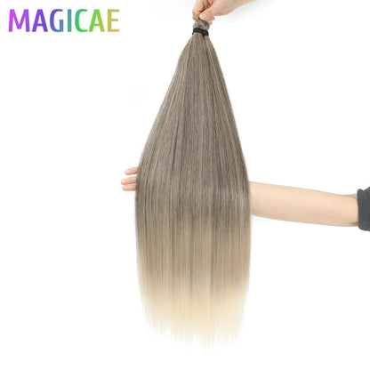 Magicae Braiding 28inches Hair 72cm Heat Resistant Ash Blonde Ombre Brown Sliver White 60# Cold Fusion Micro Crochet Hair Weave