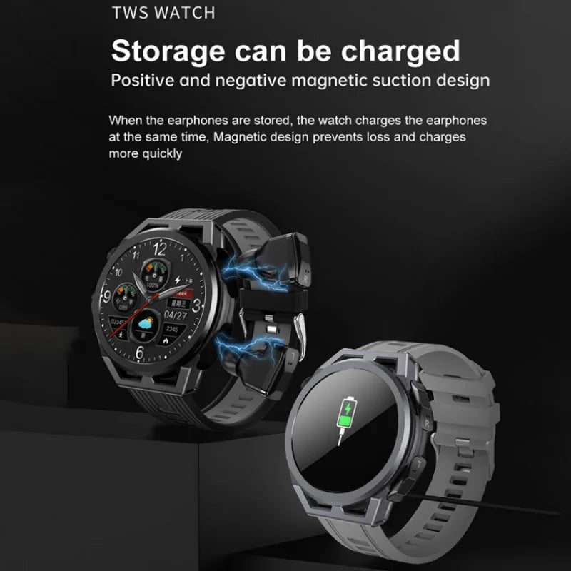 2025 Wireless Headset 2-In-1 Smartwatch Man Bluetooth Voice Call  Waterproof Smart Watch Distance Activity Tracker Music Watches