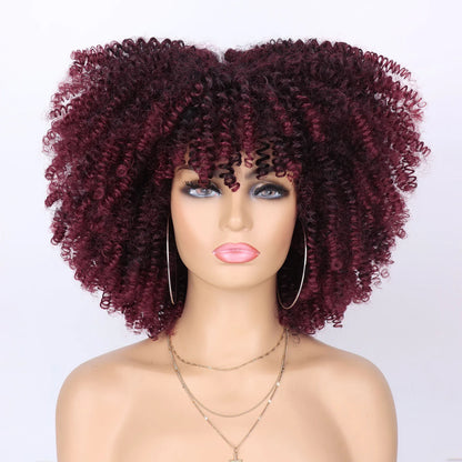 Tereshar Synthetic Short Curly Wigs for Black Women Afro Wig With Bangs Short Afro Kinky Curly Wig for Daily Party Wear