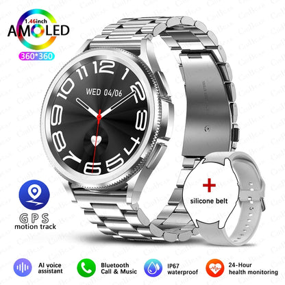 2025 New Smart Watch 6 Classic Smart Watch Fashion Men Sports Fitness Waterproof Heart Rate AMOLED HD Bluetooth Call Smartwatch