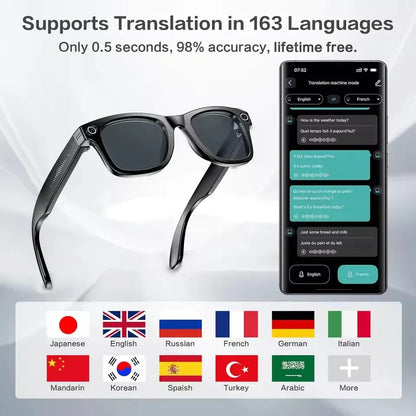 2025New 8 Million Pixels Smart Glasses 4K UHD Camera Videos AI Photo Recognition Answer Translation Waterproof Bluetooth Glasses