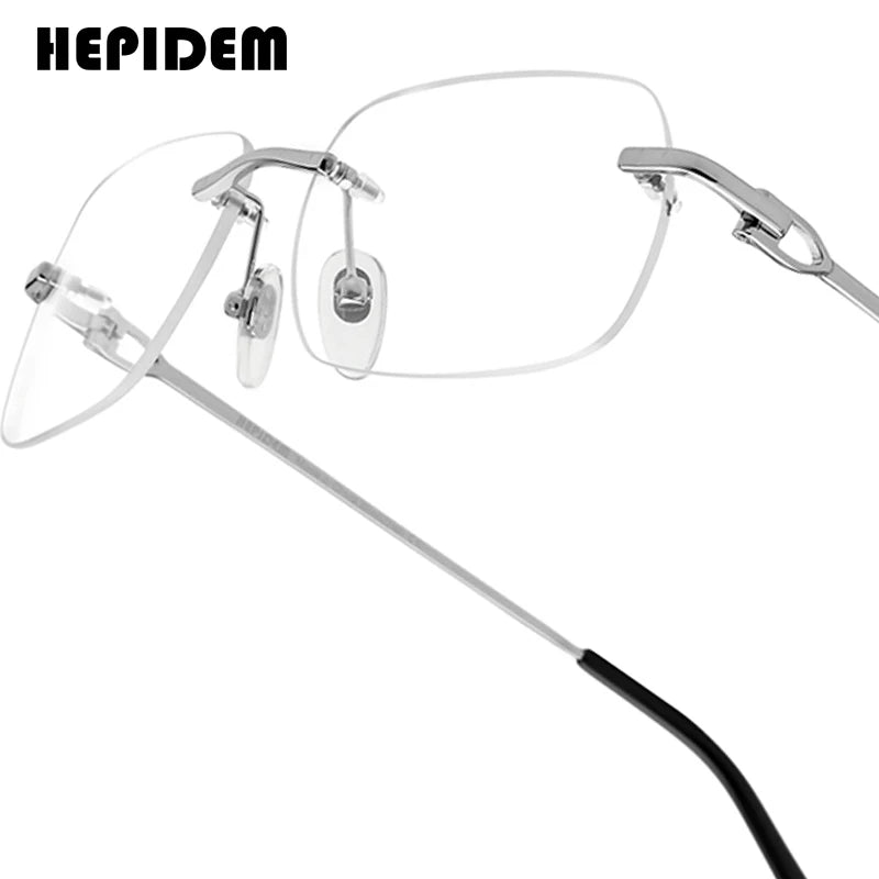 HEPIDEM Alloy Glasses Frame Men Luxury Famous Brand Design Retro Vintage Square Eyeglasses Rimless Spectacles Frameless Eyewear