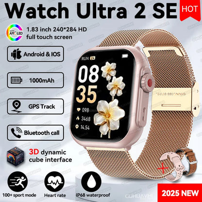 2025 New 1000mAh Long Battery Life Smartwatch Men Bluetooth Call Waterproof 1.83 inch Full Touch Fitness Sport Smart Watch Women