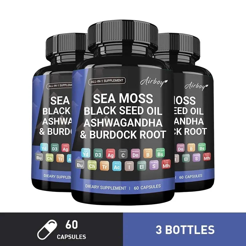 Sea Moss,Black Seed Oil,Ashwagandha & Burdock Root - Promotes Digestion, Bone and Joint Health
