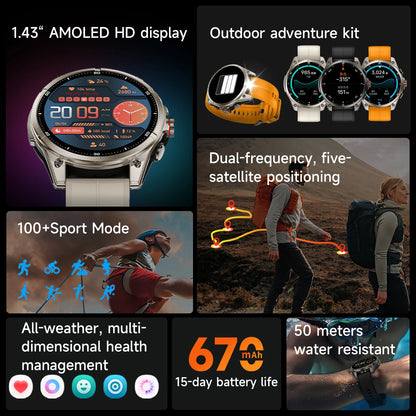 2025 New Premium GPS Smart Watches Outdoor Altimeter Barometer AMOLED Screen Built-in GPS Compass Military Sports Smartwatch Men