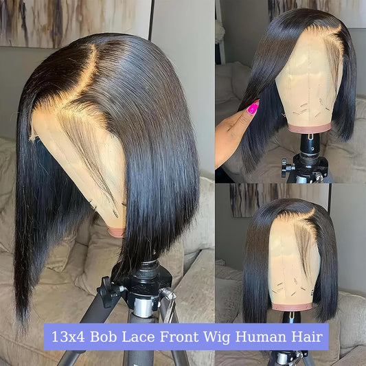 Vietnamese Bone Straight Bob Human Hair Short Wig Hair 13x4 Lace Frontal Bob Wig 100% Human Hair Preplucked Wig 12 14 inch 200%
