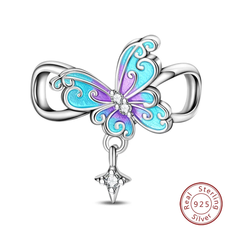 925 Sterling Silver Blue Purple Butterfly Perfume Bottle Starry Sky Hot Air Balloon Charms Beads Fit DIY S925 Bracelets Jewelry