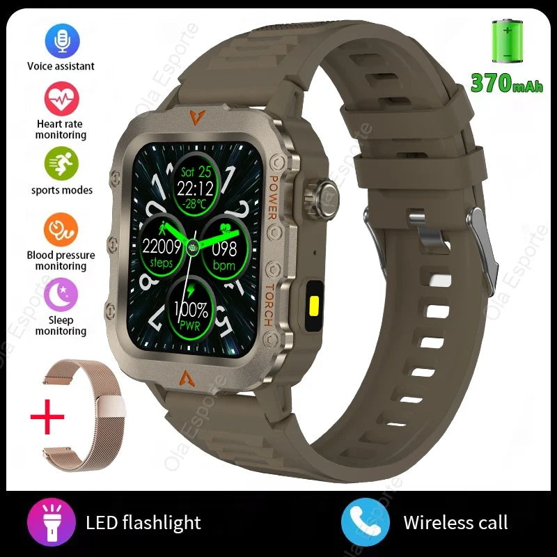 New Rugged Military GPS Track Smart Watch Men Bluetooth Call Health Monitor AI Voice Sports 3ATM IP68 Swim Waterproof Smartwatch
