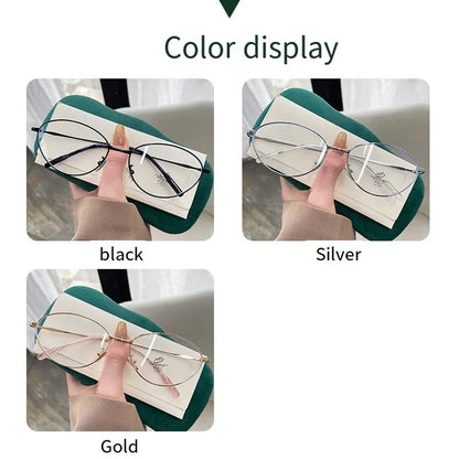 New Fashion Glasses Frame Men Women Ultralight Ellipse Metal Frame Anti Blue Light Transparent Lens Optical Eyeglasses