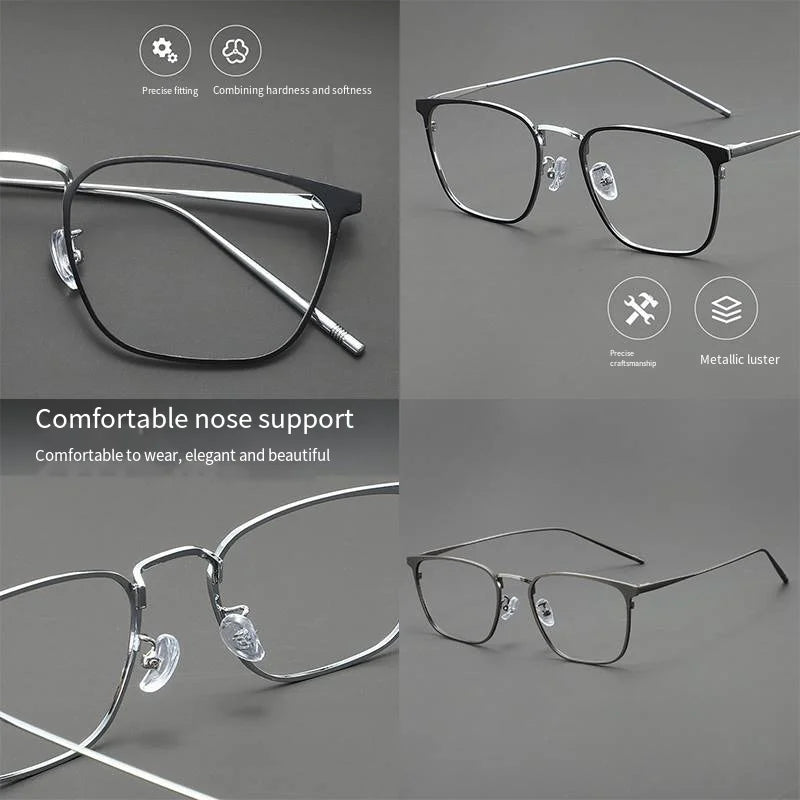 UVLAIK Simple Glasses Frame Men Ultralight Metal Square Anti Blue Light Transparent Lens High Quality Eyeglasses