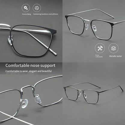 UVLAIK Simple Glasses Frame Men Ultralight Metal Square Anti Blue Light Transparent Lens High Quality Eyeglasses