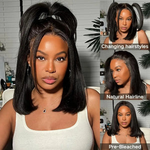 Short 13X4 Lace Front Bob Wig Human Hair Wigs Straight Frontal Bob Wig Glueless Wig Ready To Wear Go Machine Made Wig With Bangs