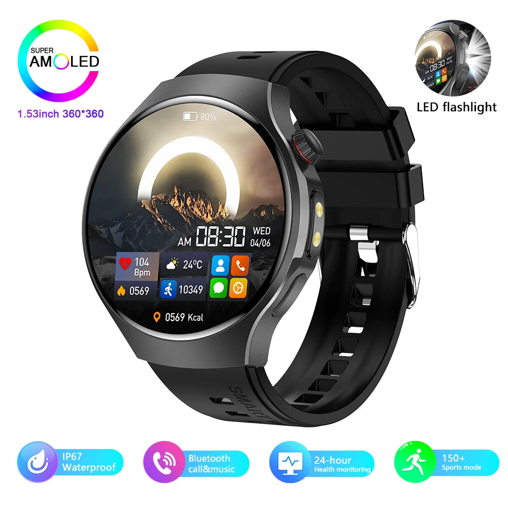 2025 New Outdoor Smartwatch Smart Watch Men Sports Fitness Model 1.53 HD AMOLED Screen LED Flashlight IP67 Waterproof Smartwatch