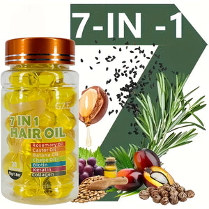 GZE 7-IN-1 Hair Oil Enriched With Rosemary Oil Castor Oil Batana Oil Chebe Oil Biotin Keratin Collagen Hydrating Smoothing