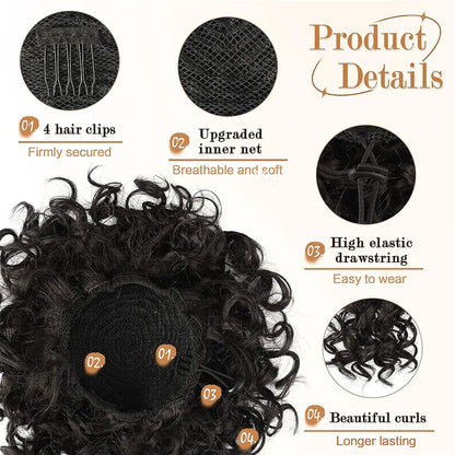 Curly Elastic Drawstring Hair Bun Wave Messy Bun Large Full Hair Bun Hairpiece Short Synthetic Ponytail Extension for Women