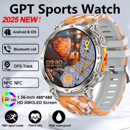 2025 GPS Sports Smart Watch GPT AMOLED 1.56 inch 488 * 488 Heart Rate Blood Oxygen Blood Pressure Monitoring 3ATM Smartwatches