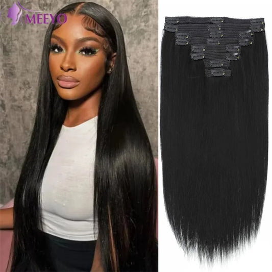 Straight Clip in Hair Extensions Human Hair Brazilian Remy Natural Full Head Seamless Human Hair Clip in Extensions For Women