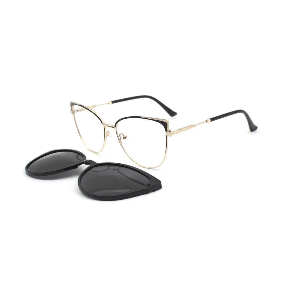 KANDREA Vintage 2 In 1 Clip On Glasses Frame Women Brand Design Polarized Sunglasses Optical Prescription Eyeglasses FNA017