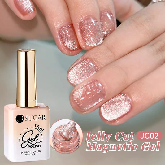UR SUGAR 15ml Pink Jelly Cat Magnetic Gel Nail Polish Glitter ICE Soak Off Ceramic UV Gel Semi-permanent Nail Supplies Manicure