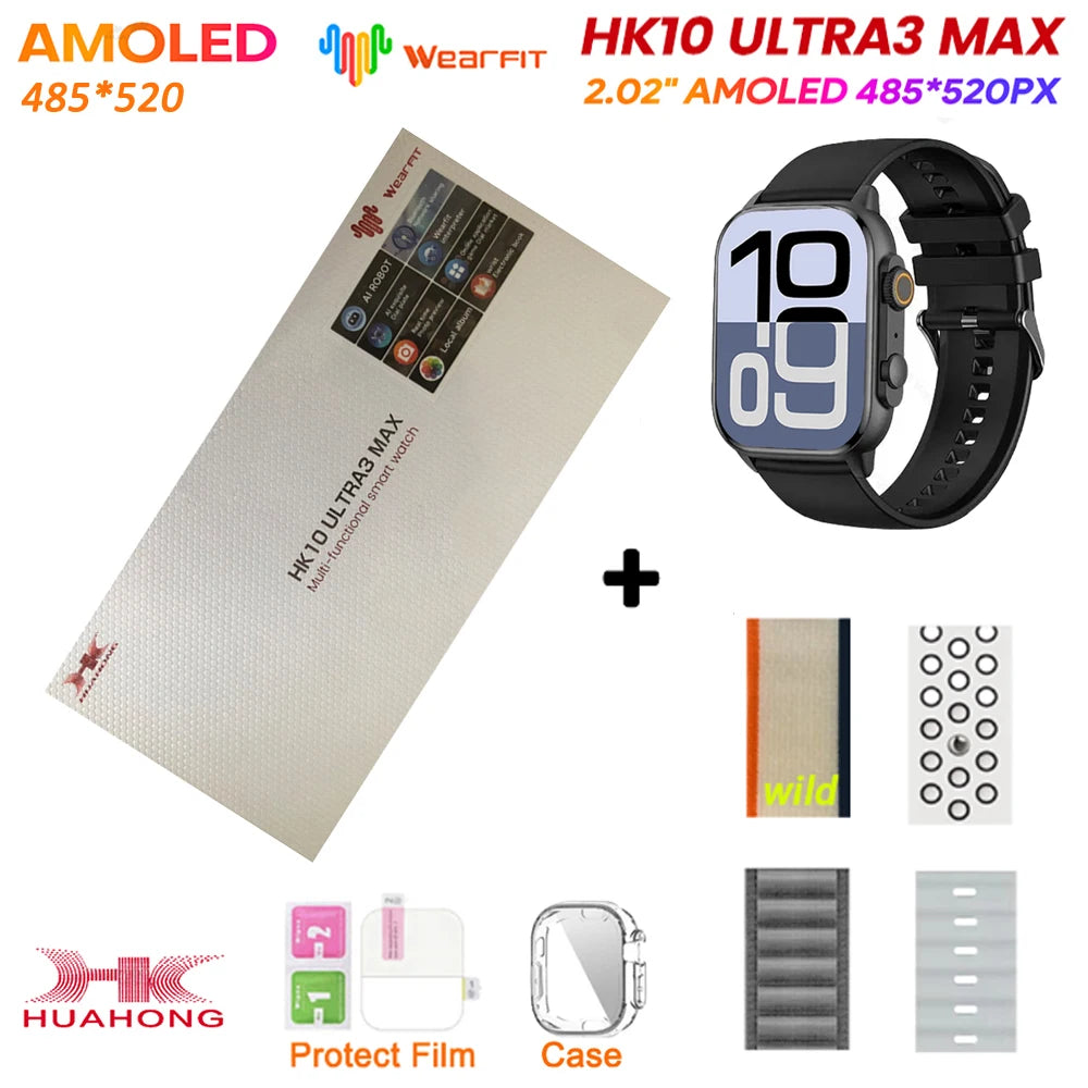 HK10 Ultra 3 MAX Plus 2025 Smart Watch 49mm AMOLED 4GB ROM AI ROBOT Network Sharing NFC GPT Compass GPS Watch for ISO Android