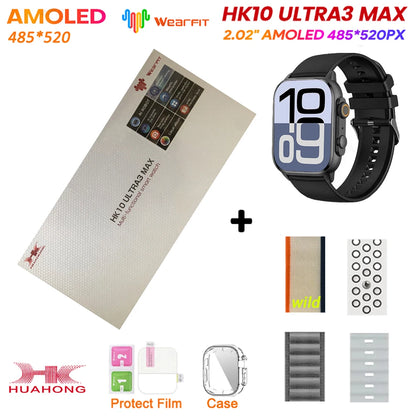 HK10 Ultra 3 MAX Plus 2025 Smart Watch 49mm AMOLED 4GB ROM AI ROBOT Network Sharing NFC GPT Compass GPS Watch for ISO Android