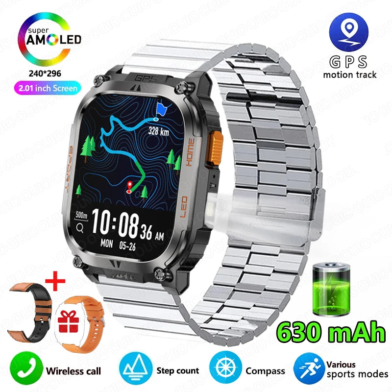 2025 New GPS Track Smart Watch Men IP68 Waterproof 2.01-inch HD Screen Compass 630mah Battery Bluetooth Call Outdoor Smart watch